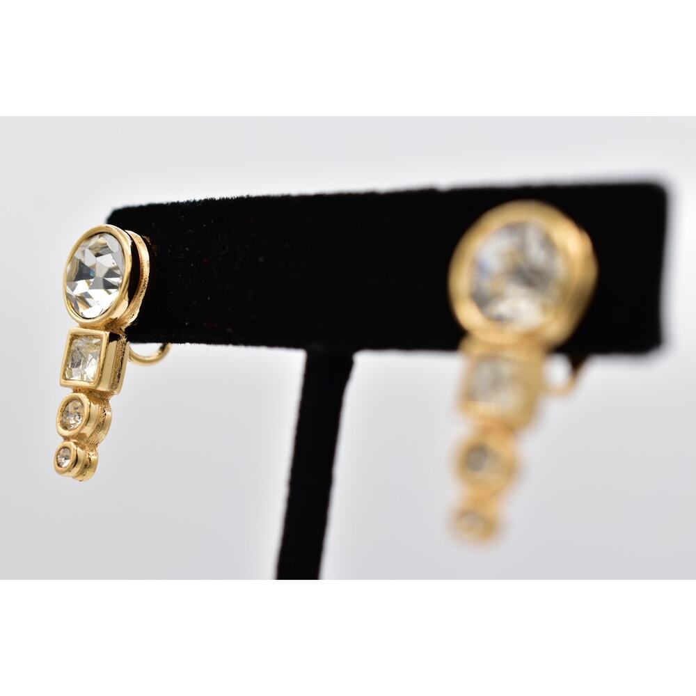 Givenchy Vintage Rhinestone Crystal Clip On Earrings Gold Geometric Signed BinAV - Picture 4 of 12